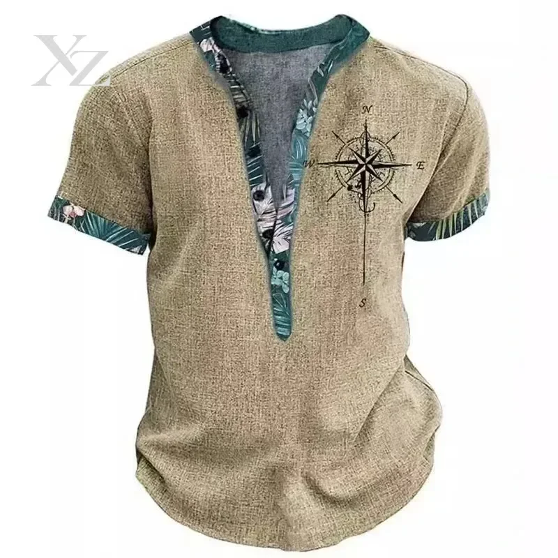 Hot Sale Men's Bohemian Vacation Ethnic Casual 3D Printed Short Sleeved Button Top Shirt