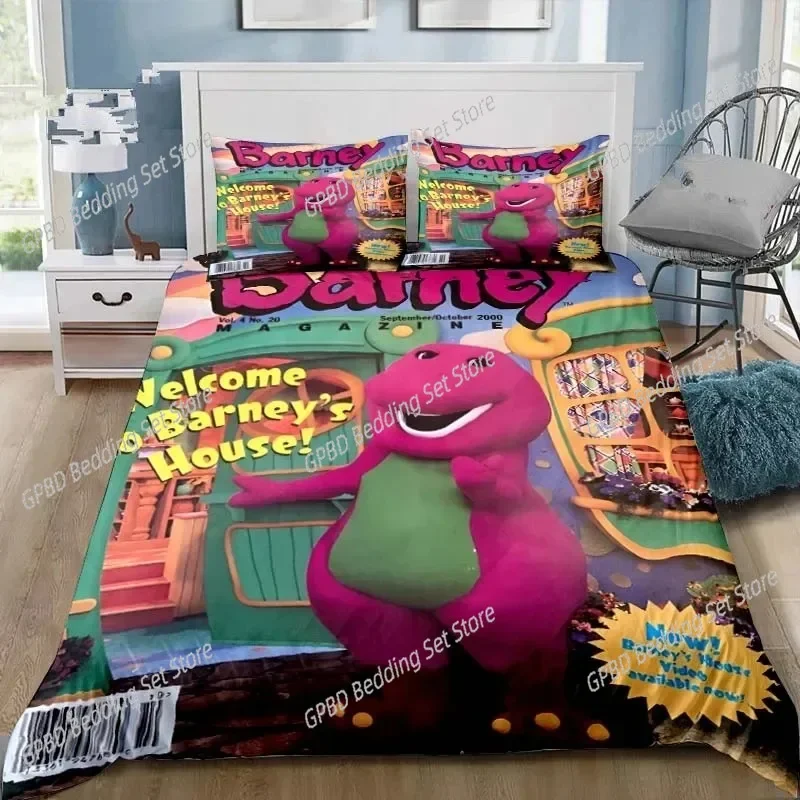 Barney Cartoon Friends Bedding Set,Duvet Cover Comforter Bed Set Quilt Cover Pillowcase,King Queen Twin Size Boys Girls Adults