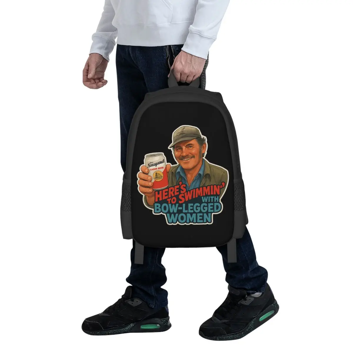 Heres To Swimmin Quint Jaws Movie Quote Student Backpack School Bag Hiking Travel Daypack for Men Women Bookbag Shoulder Bags