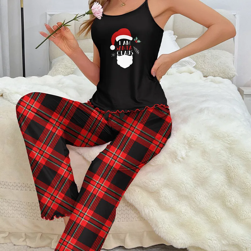 Christmas pajamas, women's sexy camisole, girls' European and American style home suit set