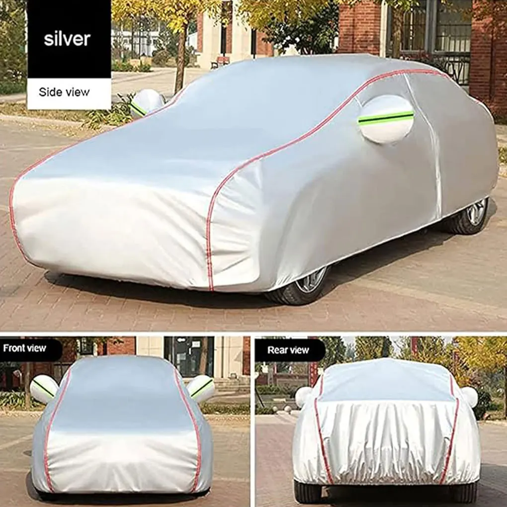 Universal Car Cover Multifunctional Indoor/Outdoor Heat Resistant Waterproof Full Car Cover Silver Red   stripe