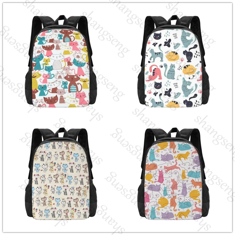 

Large capacity printed schoolbag boys and girls backpack teenagers students leisure travel commuter backpack Cats cute funny