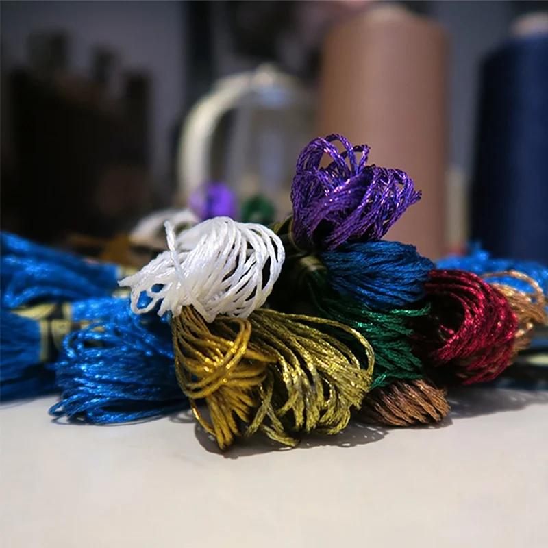 8 Meters 12 Strands Colorful Metallic Thread Handmade Cross-stitch Wiring Thread Gold Silk Embroidery Thread 9 Colors