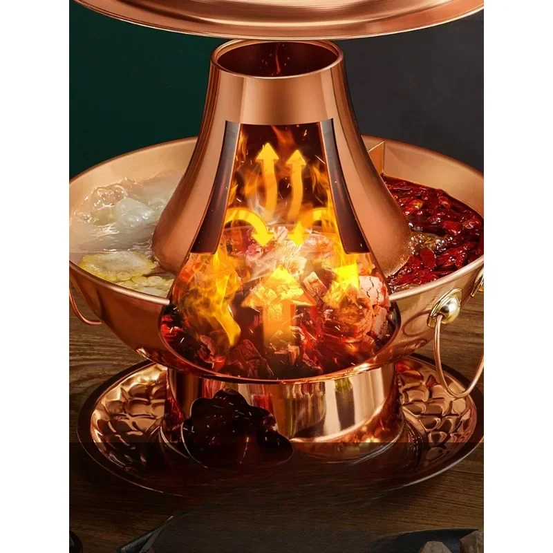 Factory Best-SellerOld Beijing copper hot pot charcoal copper household old-fashioned mandarin duck pot extra thick copper