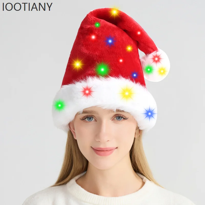 

IOOTIANY Christmas Plush Led Light Santa Hat Adult Children's Santa Hat Christmas New Year Party Cosplay Accessories Props 2025