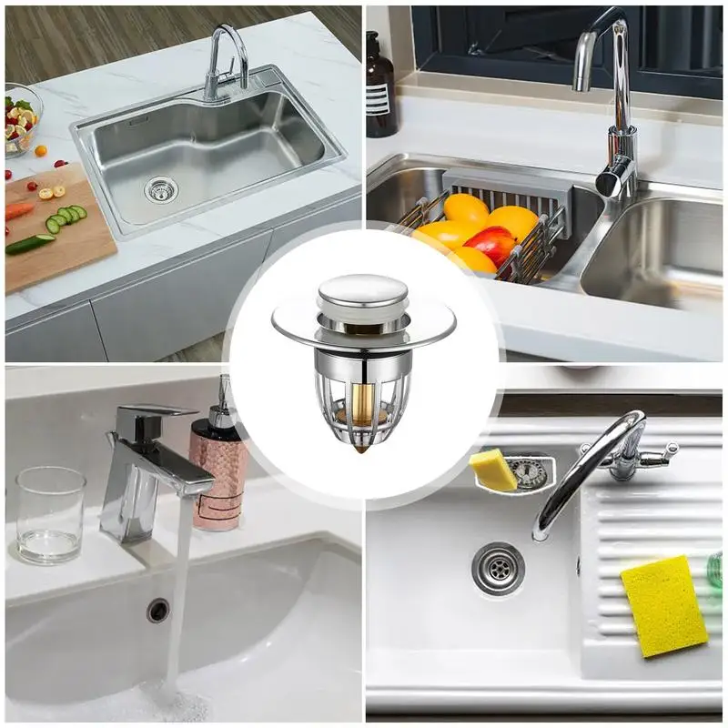 Bathroom Sink Plug Press Bounce Basin Pop Up Drain Filter Hair Catcher Sink Strainer Bathtub Stopper for Kitchen Bathroom Shower