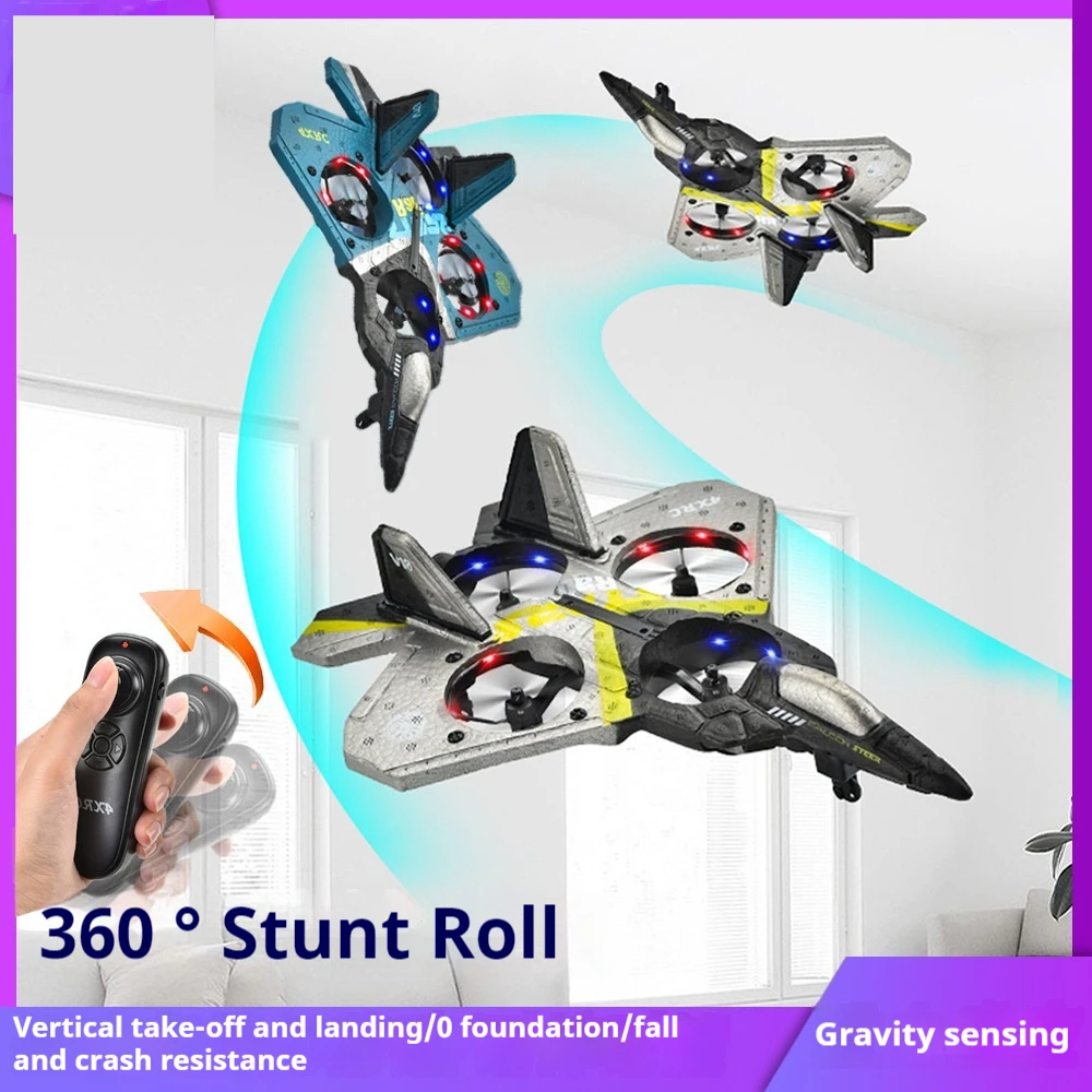 New V18 Children's Remote Control Aircraft Stunt Gravity Induction Fighter foam Drop resistant Charging Four axis Children's Toy