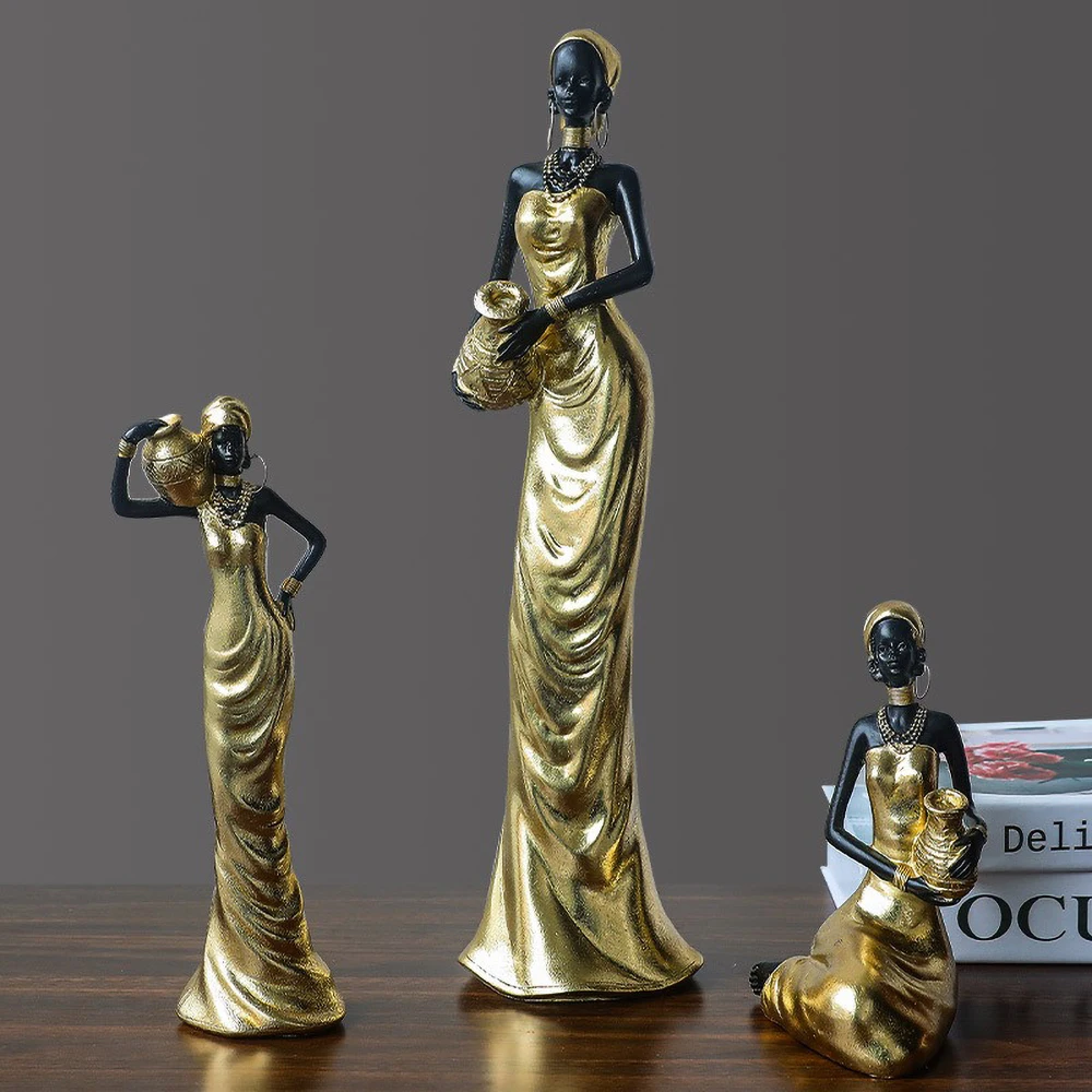 Afrikanische Frauen-Harzstatue – handgefertigte vorstehende Mutterskulptur, Stammes-Heimdekoration mit Wassertopf, Geschenk für den Schreibtisch