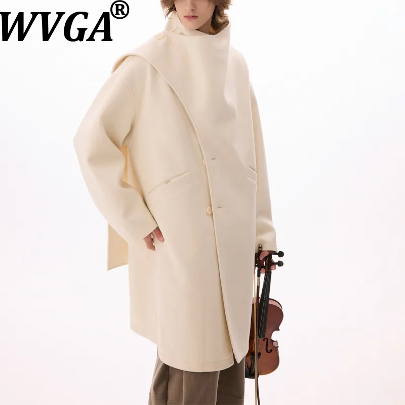 

WVGA, осенне-зимний новый мужской интегрированный шарф, высококачественное шерстяное пальто, шикарное нишевое повседневное пальто средней длины с воротником-стойкой, куртка Ins W17797