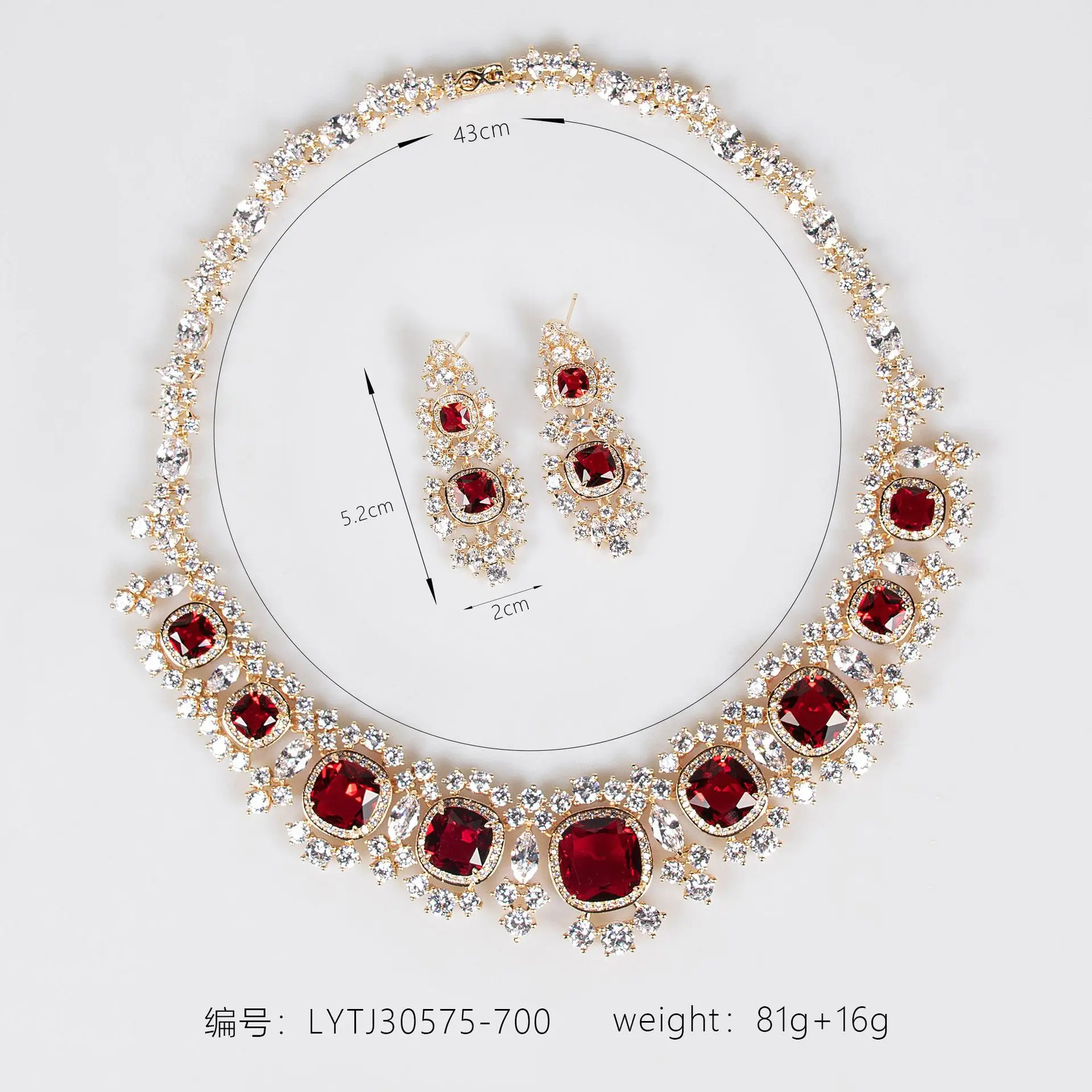 

New Noble Gentle Sparkling Red Jewellery Necklace Earrings Set Summer Women Dresses Party Prom Banquet Bridal Gift Accessorie