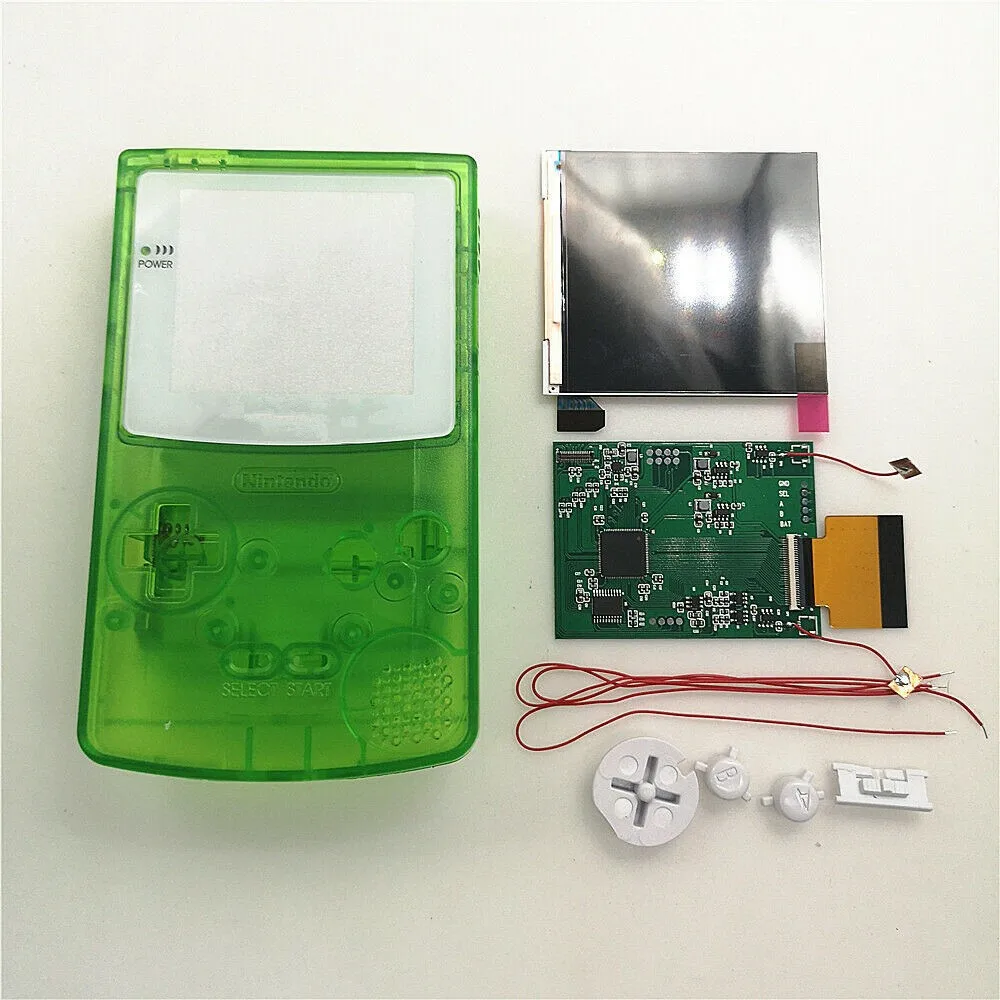 White Glass Len Super OSD Q5 Version RIPS LCD Screen Kit With Pre-cut Clear Green Housing Shell Case For Game Boy Color GBC