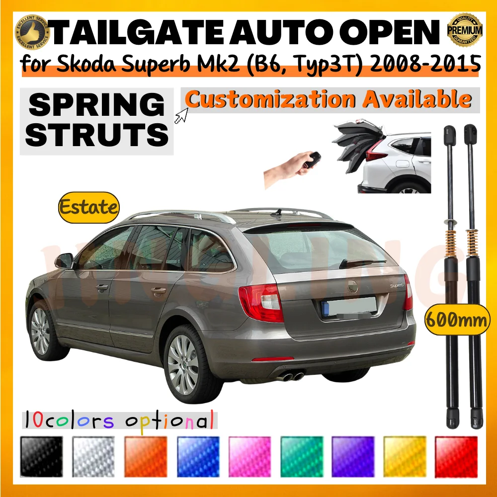 Qty(2) Trunk Struts with Spring for Skoda Superb Estate Mk2 (B6, Typ3T) 2008-2015 Rear Tailgate Boot Lift Support Shock Absorber