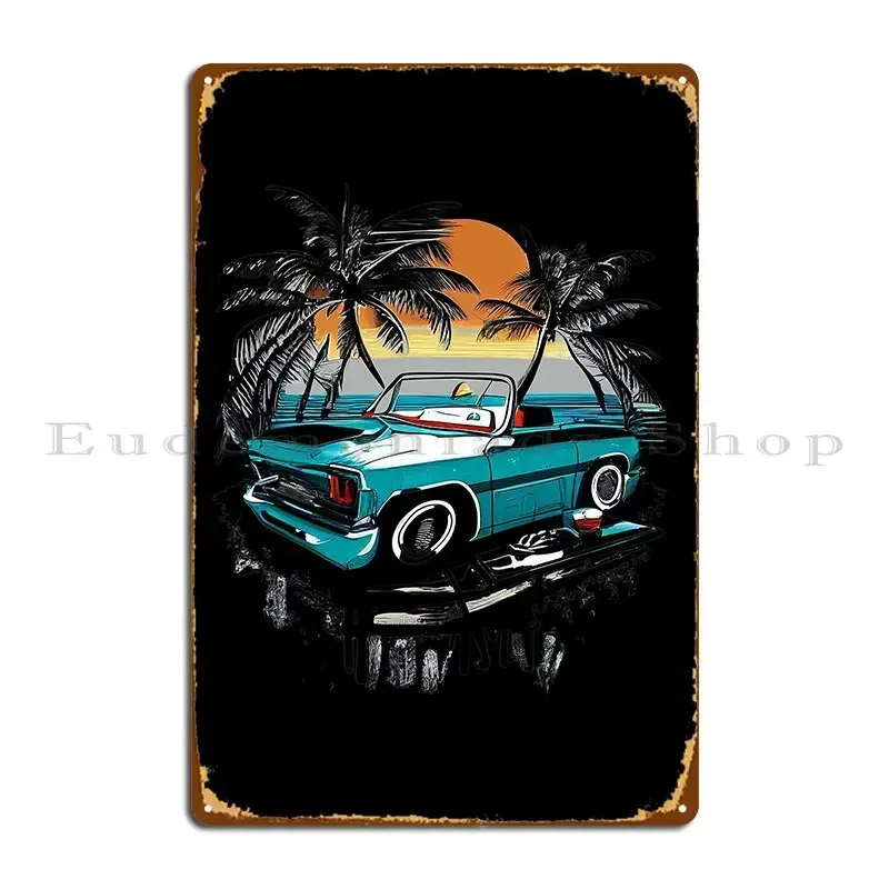 Old Fashion Truck At The Beach Metal Plaque Poster Designer Mural Create Classic Create Tin Sign Poster