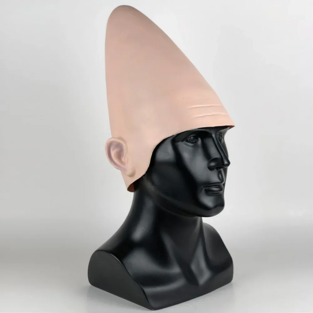 Tête d'oeuf en form de peau conique الغريبة قناع قبعة تأثيري فو Coneheads اللاتكس نتوء (غطاء) هالوين كرنفال زي حفلة الدعائم
