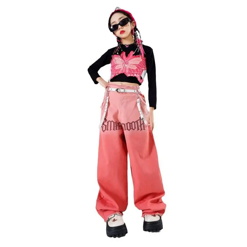 Jazz Modern Dance Costumes For Girls Loose Vest Jeans Outfits Streetwear Hip Hop Dance Performance Clothes