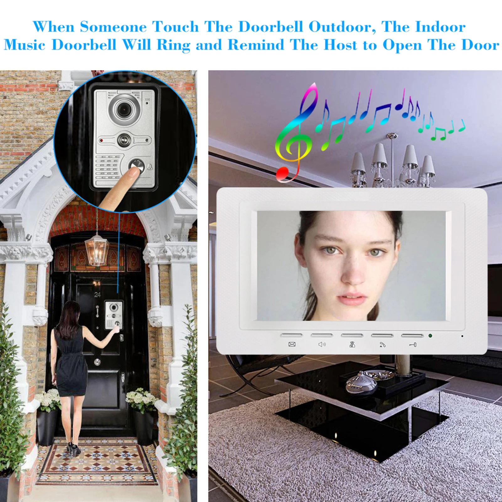 7 inch Wired Video Doorbell Indoor Monitor with IR-CUT Rainproof Outdoor Camera Visual Intercom Two-way Audio Video Door Phone