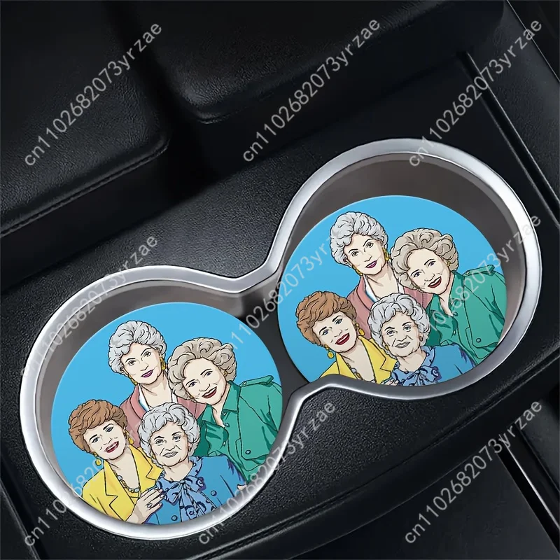 

Golden Girls Car Coasters 2pcs Absorbent Anti Slip Car Coasters Scalding Waterproof Easy Clean Car Interior Accessories