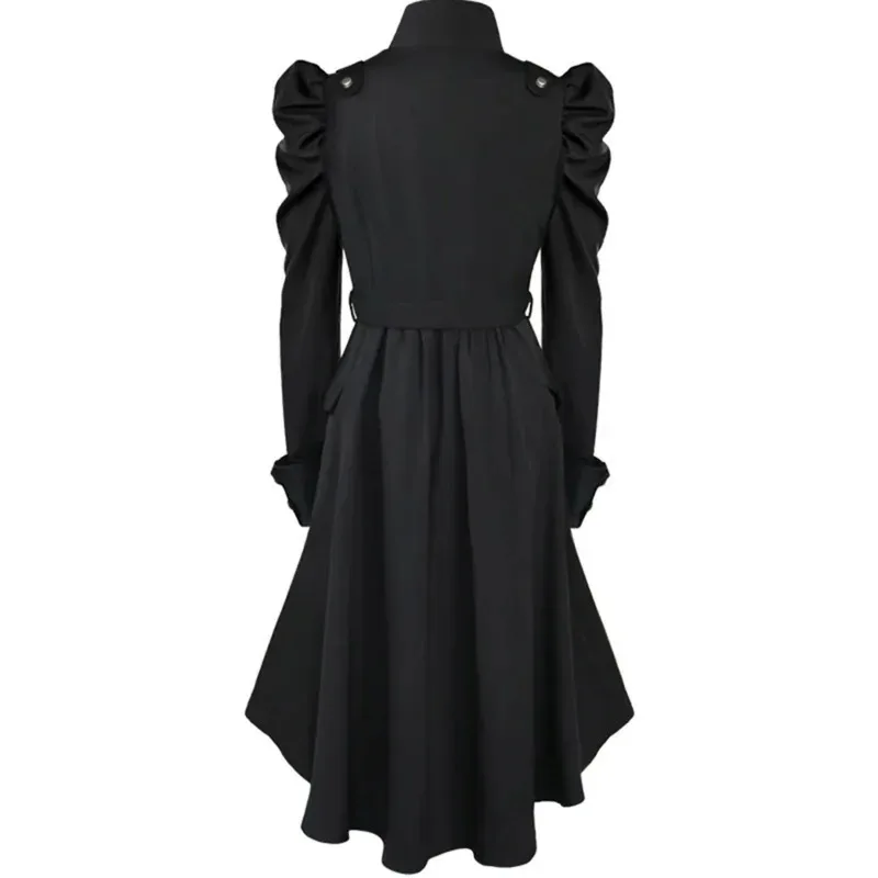 

Gothic British Style Coat For Women Medieval Steampunk Solid Color Irregular Stand Collar Dress Halloween Female Out CXCXV354RT