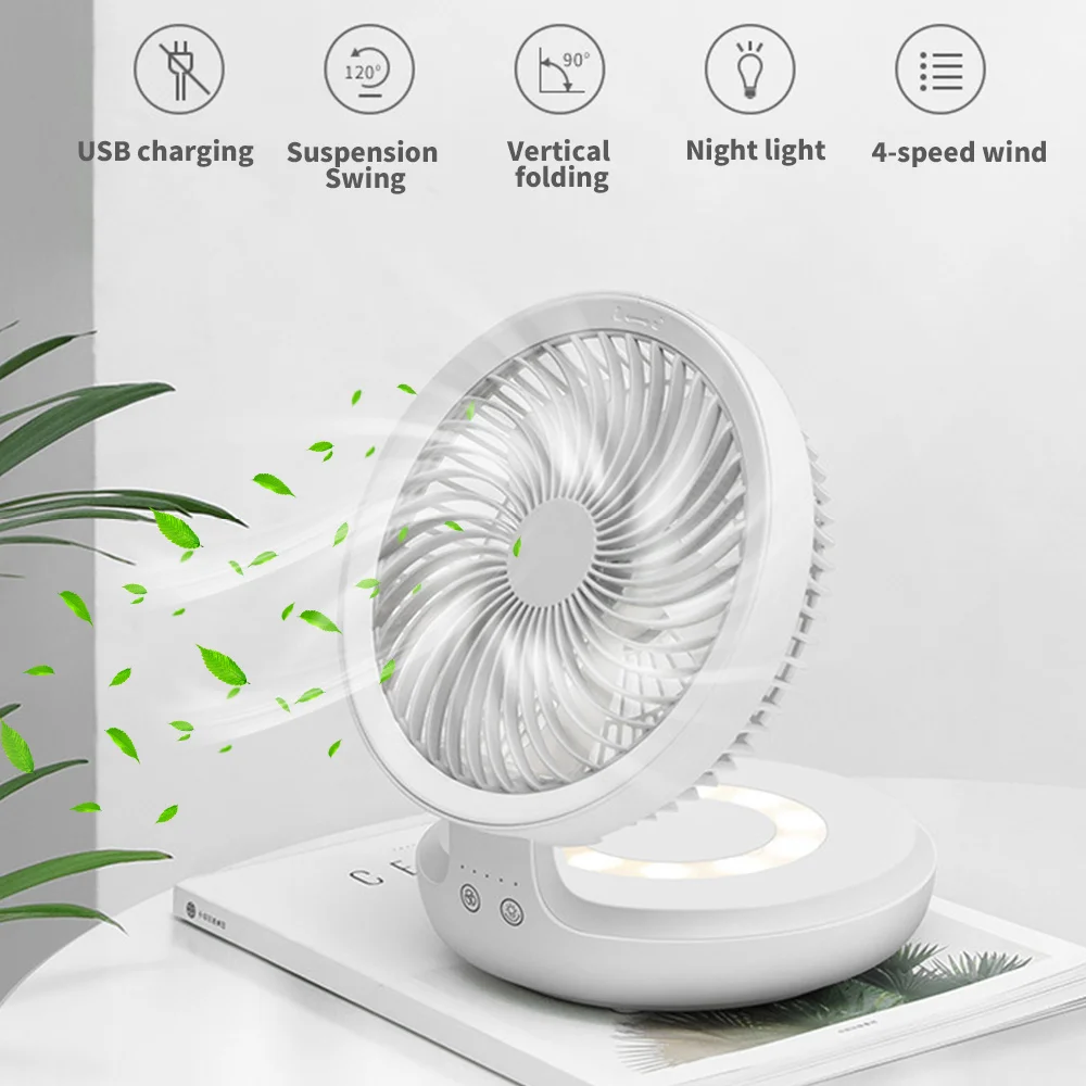 Ventilador Dobrável de Parede, Recarregável, Sem Fio, Dupla Utilização, Arrefecimento a Ar, Desktop, Mesa, Casa, Cozinha, Escritório