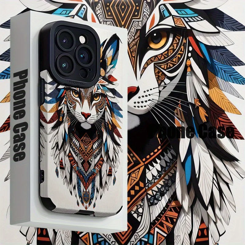For Samsung S25 Tribal Totem Cat Feather Boho Compatible For Galaxy S25/S24/S23/S22/S21/S20 and A Series Models