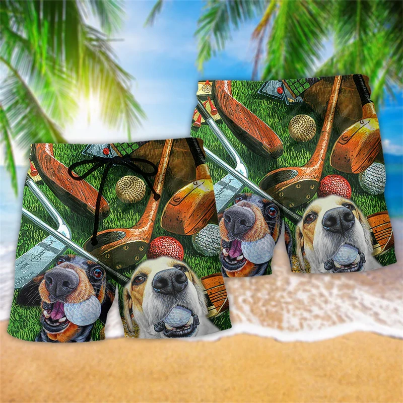 3D Golf Funny Dog Printed Mens Women Beach Shorts Holiday Hawaiian Shorts Kids Breathable Sportwear Perfect Gift For Golf Lovers