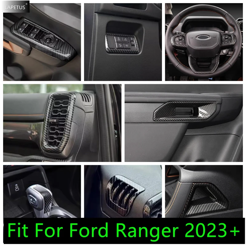 

For Ford Ranger 2023 2024 Carbon Fiber Look Auto Window Lift Button / Steering Wheel / Head Lights Switch Cover Trim Accessories