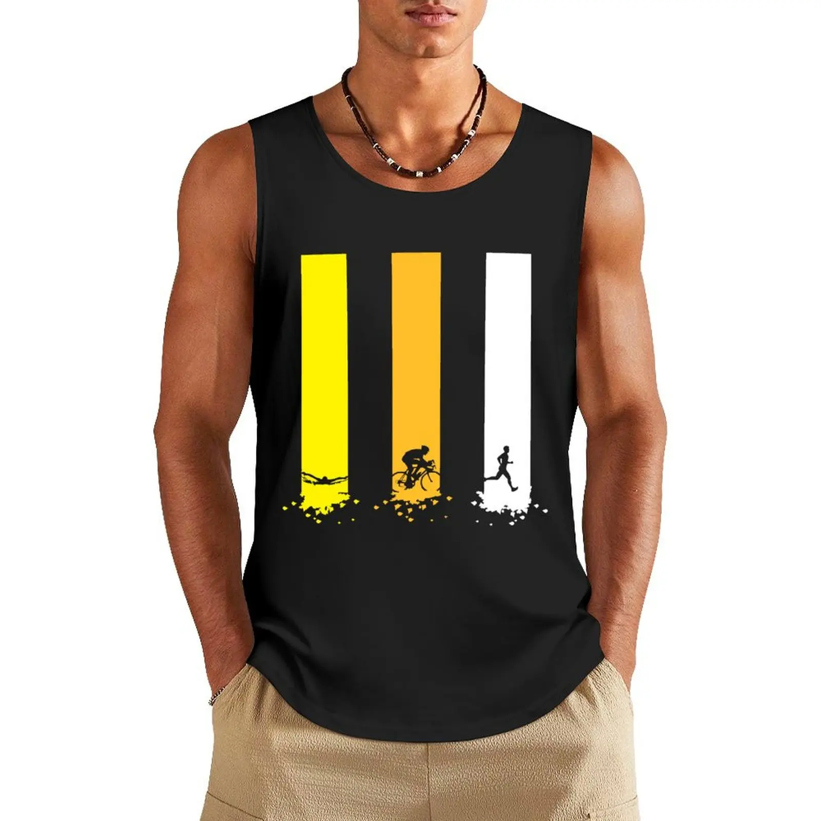 Triathlon stripes Tank Top Men's sleeveless gym shirts bodybuilding man