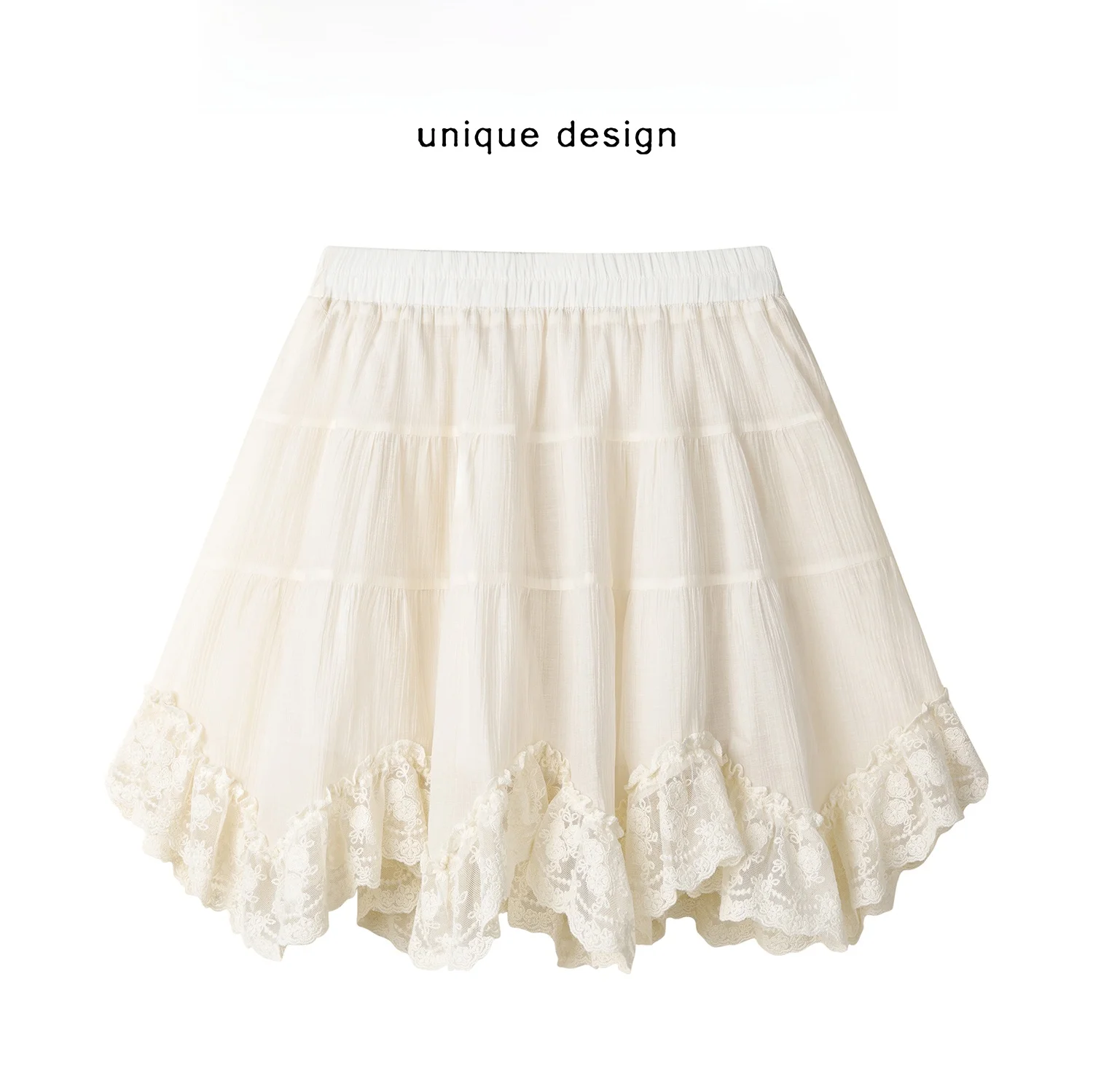 

Ele Sweet Youthful High Waist Design Spliced Lace Embroidery Skirt for Women Summer ort Skirt Korean Sle