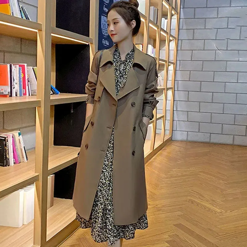 Advanced Sense Female Long Windbreaker Jacket Korean New Autumn Women Large Size British Style Khaki Windbreaker Coat