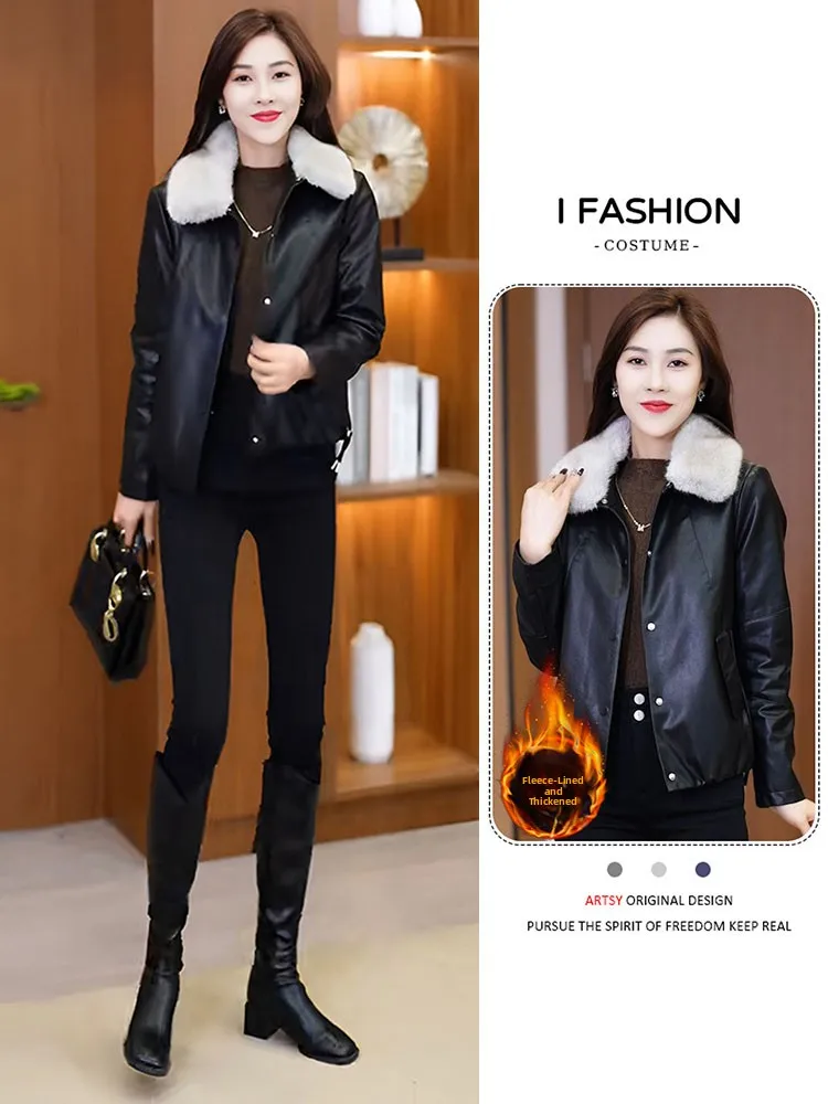 Thiened Leather Jaet レディース オルト スレ ファイオナブル 秋冬新作 フェース裏地付き プレミアム感 多用途レザー...