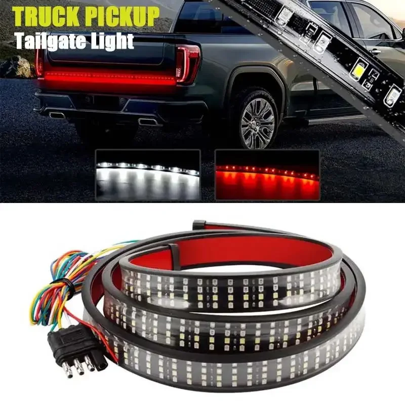 60 inch Truck Tailgate Light Bar Three Color LED High Brightness Reverse Brake Turn Signal Tail Lights Four Row Warning Lamp 12v