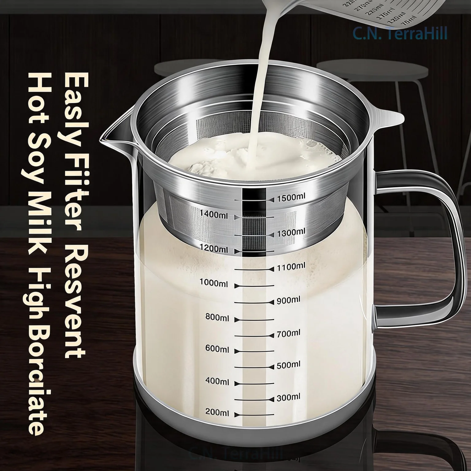 Stainless Steel Soy Milk Filter Strainer Set with Fine Mesh Sieve, 304 Food Grade Kitchen Strainer for Juice Pulp Separation,