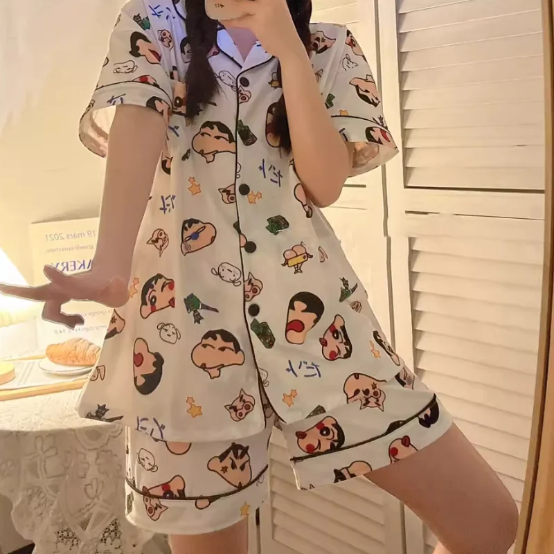 Crayon Shin-chan Cartoon Summer Short Sleeves Cute Home clothes Pajama Set Comfortable And Soft Holiday Gifts For Boys And Girls