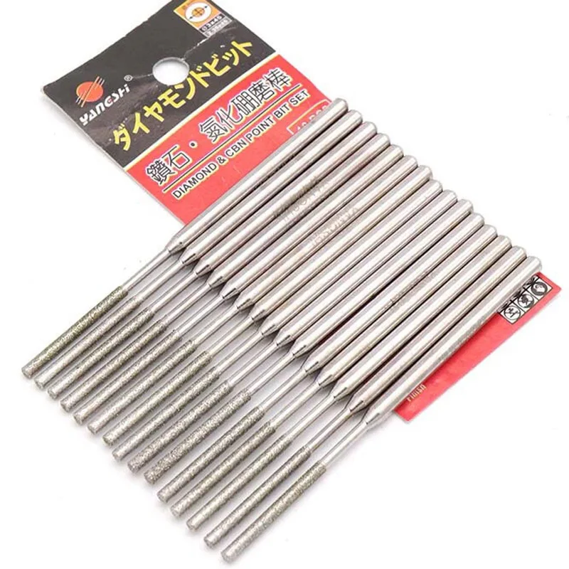3mm Shank Extra Long Diamond Burr Grinding Rotary Engraving Bits Tool Head diameter 1.5/2/2.5/4/5/6/8mm for Dremel Rotary Tool