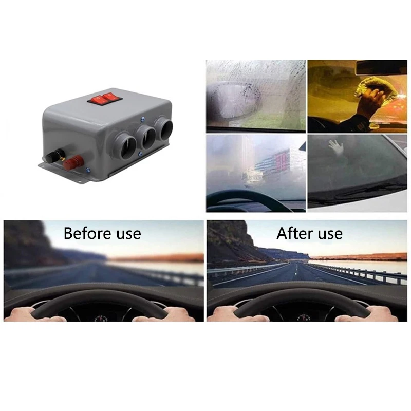 3 حفرة 800 واط الكهربائية التبريد التدفئة مروحة الزجاج الأمامي إزالة الضباب ديميستر 12 فولت/24 فولت المدمجة سخان السيارة مزيل الصقيع سيارة مزيل الصقيع الشاحنات