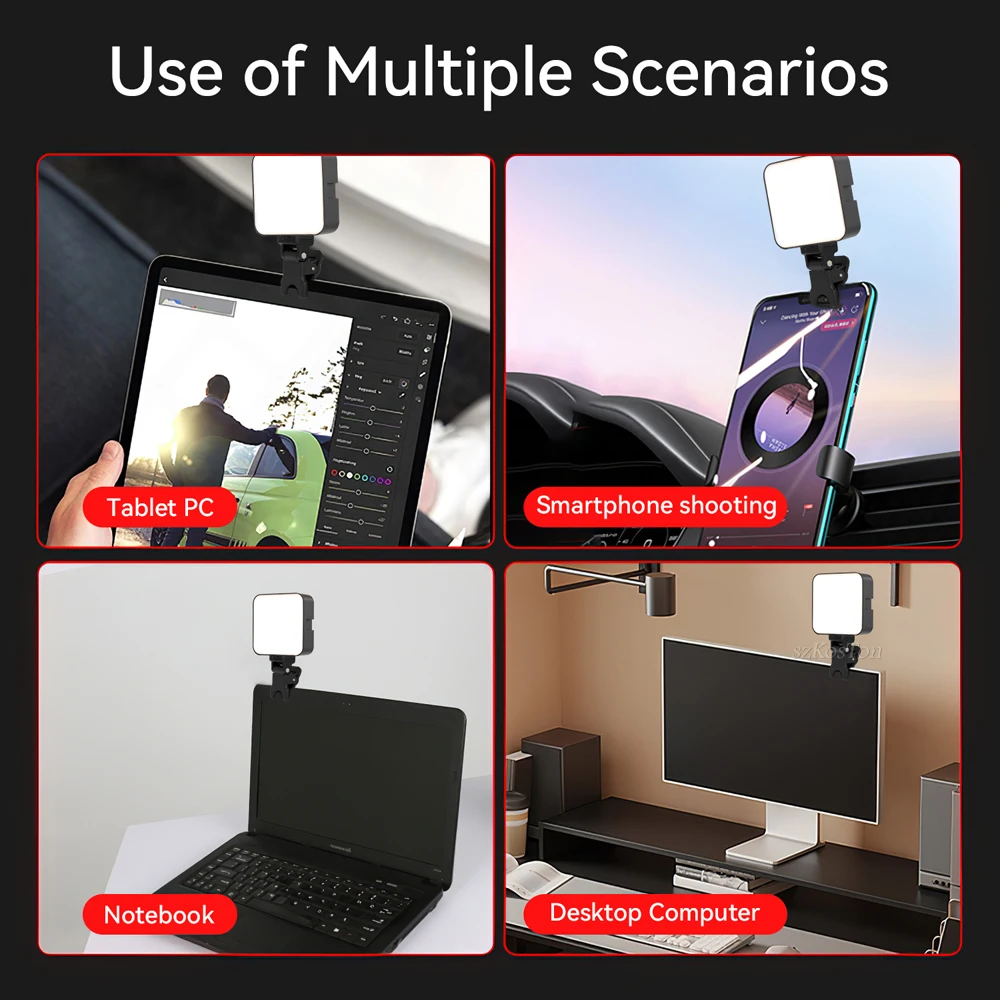 ランプクリップ付きLEDリングライト,ラップトップ,コンピューター,ビデオ会議,ウェブカメラ,チャット,ライブストリーミング,YouTube, 16cm