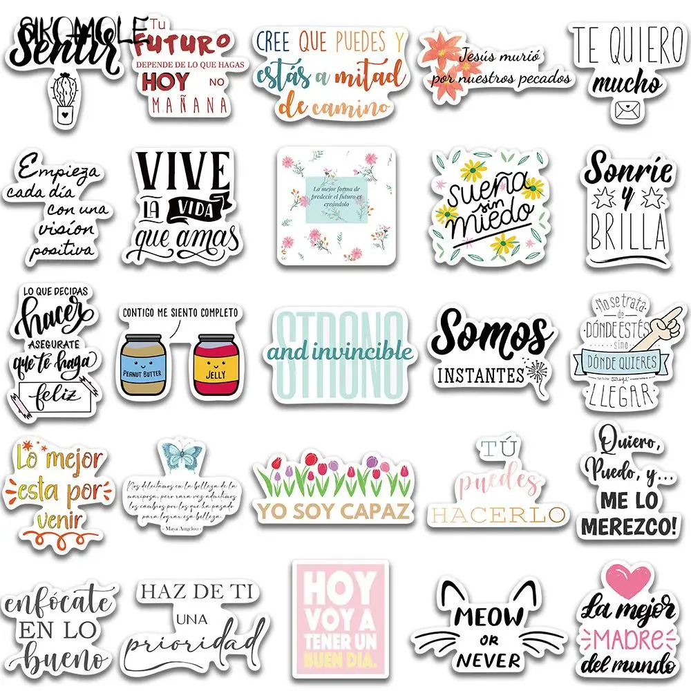 10/30/50pcs Spanish Inspirational Phrasese Stickers Art Toy DIY Kids Notebook Luggage Motorcycle Laptop Decals Graffiti Sticker