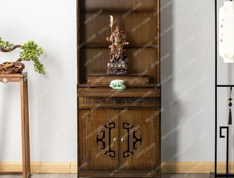Household Buddha Shrine Clothes Closet Economical Solid Wood Guanyin God Of Wealth Altar Worship Cabinet With Door