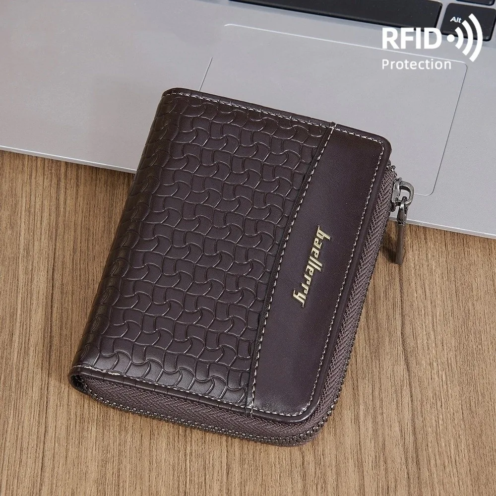 

Leather Men's Short Wallet Zipper Card Bag English Letter Anti-theft Cash Bag Urban Recreational Style Credit Card Case