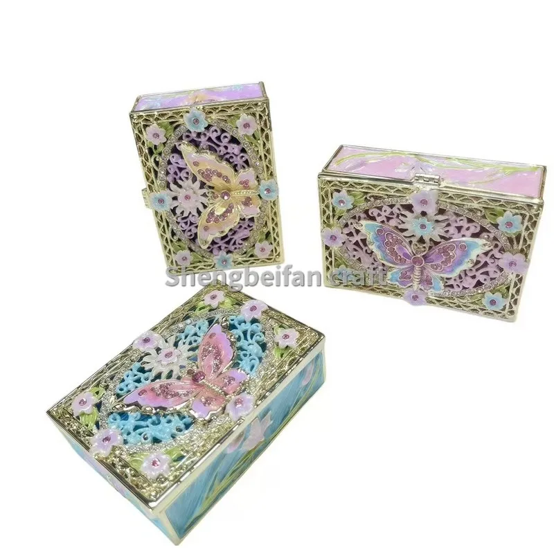 

Metal Craft Enamel Ornament Butterfly Jewelry Box Trinket Box Decoration Bithday Gift Trinket Box For Home Decor Ring Organizer