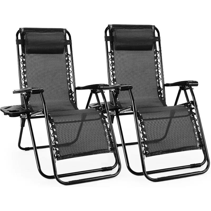 

Zero Gravity Chairs Set of 2 - Portable Recliner, Folding, with Cup Holder Trays (Black) | for Outdoor Enthusiasts