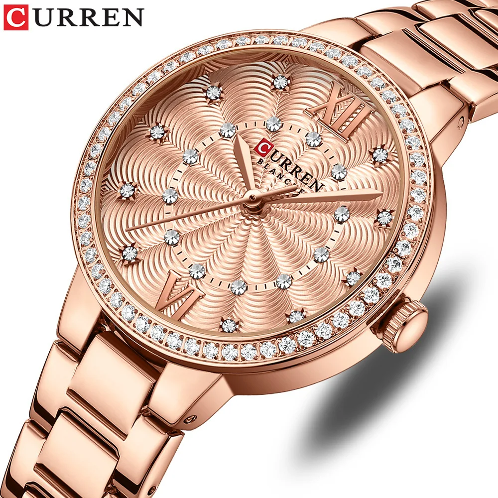 

CURREN 9085 Women's Quartz Watch Luxury Brand Elegant Small Dial Simple Business Wristwatch Waterproof Steel Strap Rose Gold