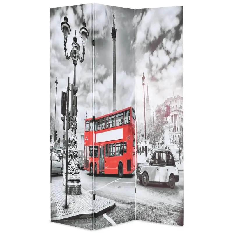 Paravent pliable pour la confidentialité et la mise en espace – Cadre en bois avec tissu imprimé double face – Paravent moderne au design urbain
