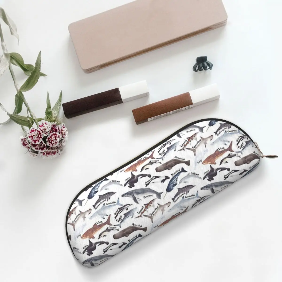 

Types Of Whales, Sharks And Dolphins Watercolour Pencil Cases Pencil Pouch Large Capacity Pen Box Pencil Bag for Studen School