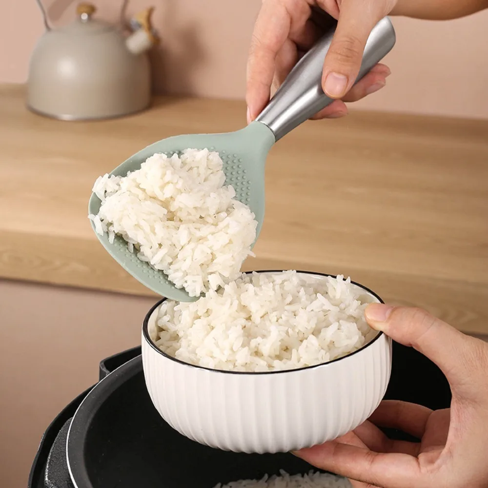 

D9 Stainless Steel Handle Silicone BBQ Spoon Food Grade Non Stick Non Slip Rice Spoon High Temperature Resistant Kitchen Utensil