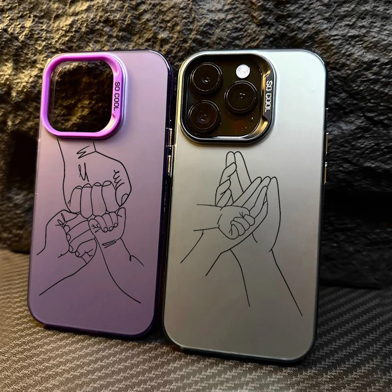 Warm Family Holding Hands Couple Electroplate Silver IMD Case For iPhone 16 11 12 13 14 15 Pro Max 7 8 Plus X XS XR Back Cover