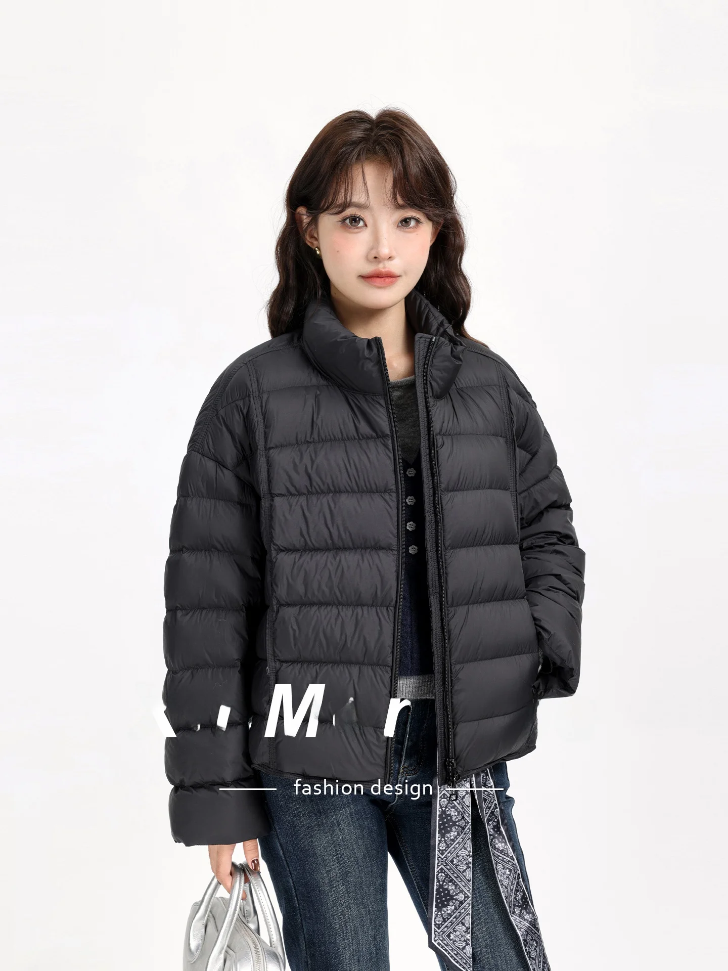 

Ele Bla коврик с воротником-стойкой, легкая теплая куртка вниз Jaet, корейская женская модная зимняя верхняя одежда