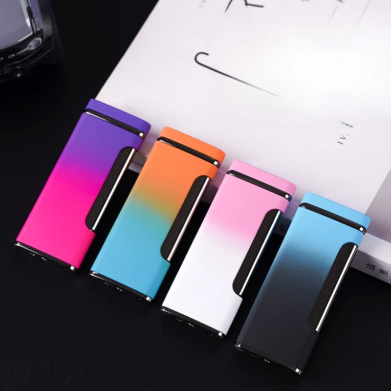 Gradient Slim Inflatable Lighter Portable Durable Metal Windproof Lighter Cigar Smoking Accessories Pipes for Smoking Men Gift