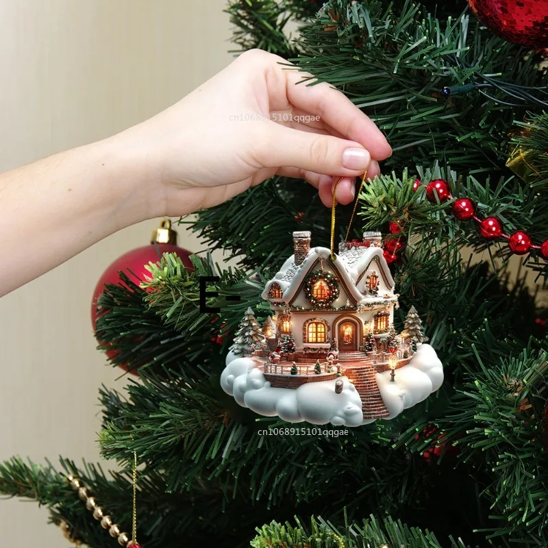 2D Christmas Acrylic Ornaments Castle Snow House Hanging Pendant Xmas Decoration for Home Christmas Party New Year 2025Gift