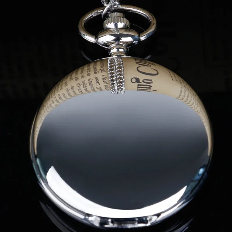 Minimalist Mirror Silver Quartz Pocket Watch Necklace Chain Pendant Smooth Surface Flip Type Watch Unisex